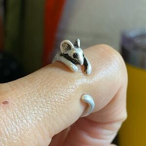 Unisex silver mouse open ring, Animal Irregular Bohemian Chunky Punk ring, Gift